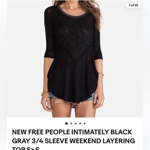 Free People Black 3/4 Sleeve Top